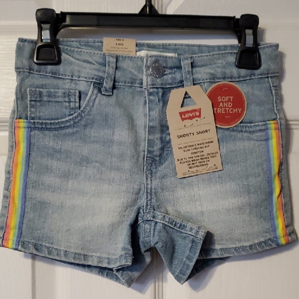 Levi's Girl's Denim Shorts with Rainbow Side Stripes